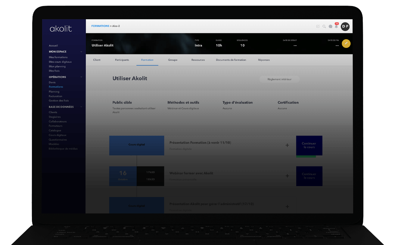 Une solution unique pour gérer vos formations et votre organisme — Akolit