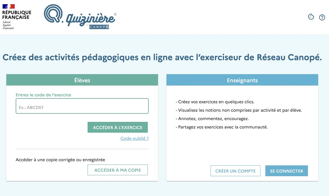 La Quiziniere. Créer et corriger des exercices en ligne pour la classe